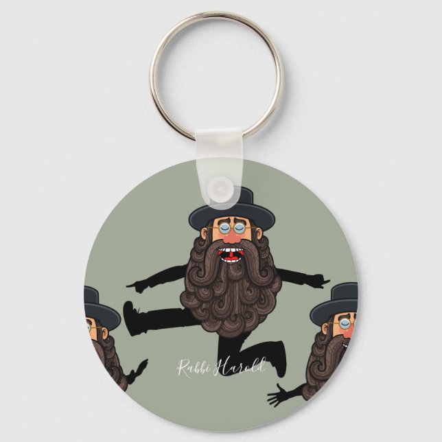 FUNNY Dancing RABBI Personalized with Text Keychain (Front)