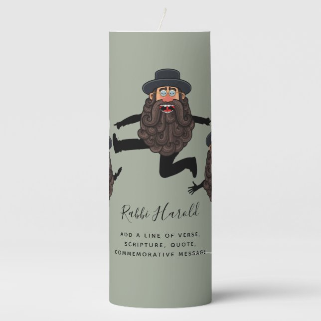 FUNNY Dancing RABBI Personalized with Text Pillar Candle (Front)