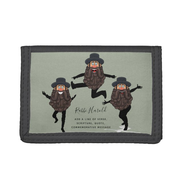 FUNNY Dancing RABBI Personalized with Text Tri-fold Wallet (Front)