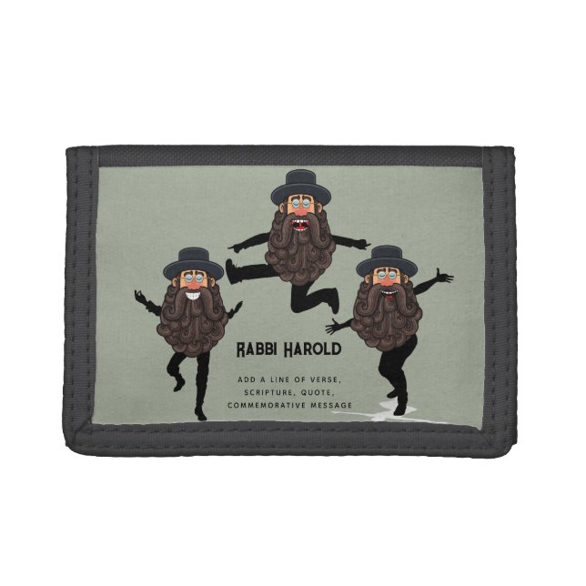 FUNNY Dancing RABBI Personalized with Text Tri-fold Wallet (Front)