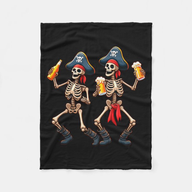 Funny Dancing Rate Skeletons Beer Drinking Hallowe Fleece Blanket (Front)