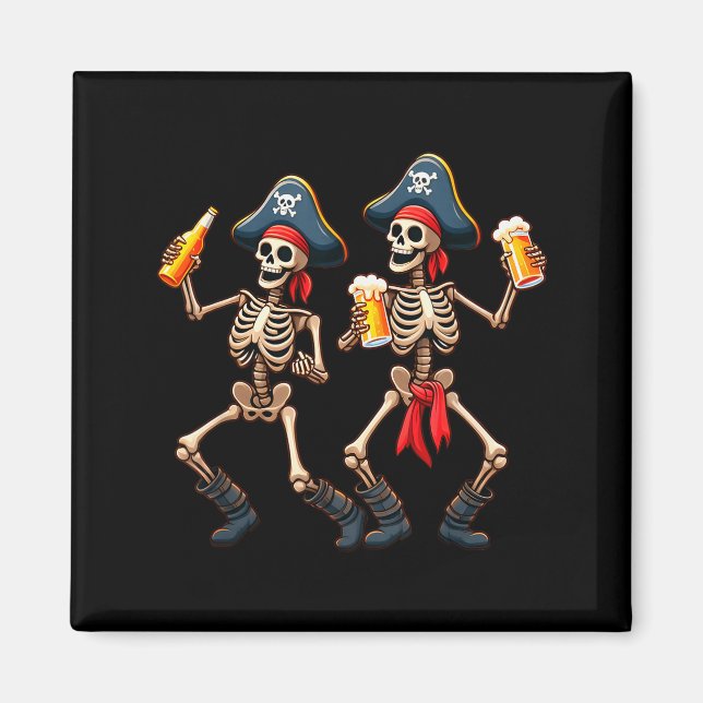 Funny Dancing Rate Skeletons Beer Drinking Hallowe Magnet (Front)