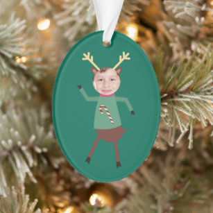Funny Santa and Reindeer Cartoon Ornament, Zazzle