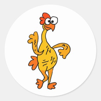 Funny Dancing Rubber Chicken Classic Round Sticker by tickleyourfunnybone at Zazzle