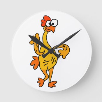 Funny Dancing Rubber Chicken Round Clock by tickleyourfunnybone at Zazzle