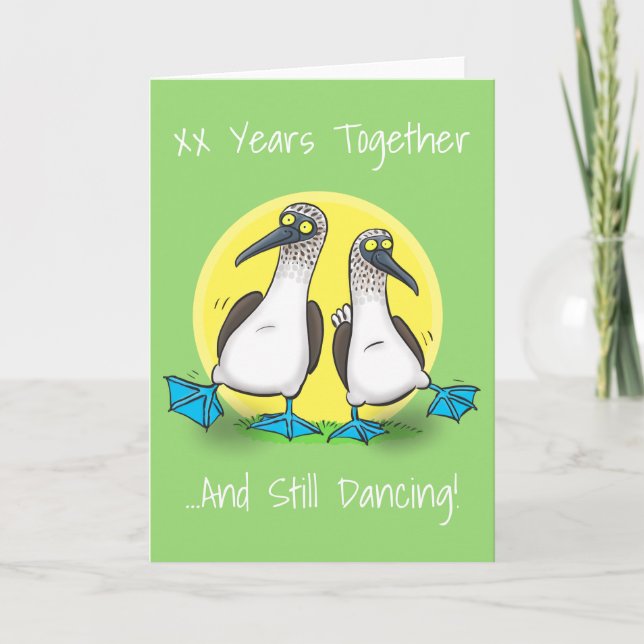 Funny, dancing sea birds cartoon illustration card (Front)