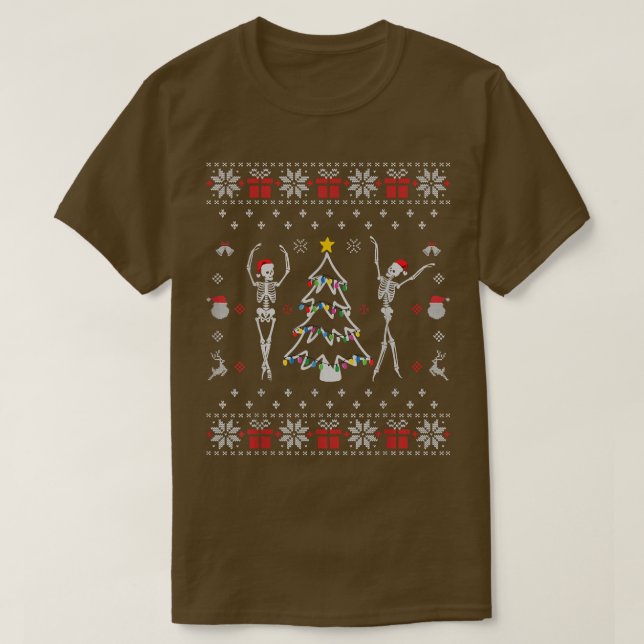 Funny Dancing Skeleton Christmas Lights Ugly Chris T-Shirt (Design Front)