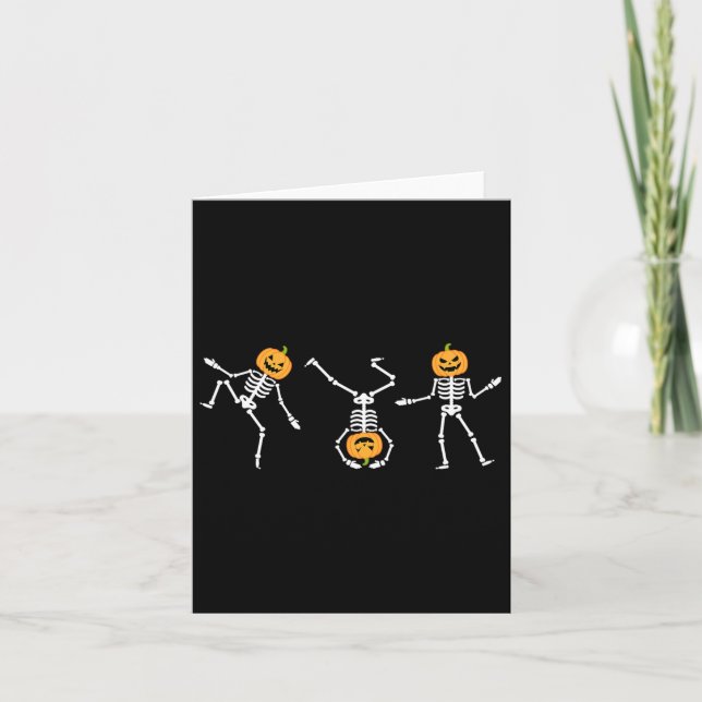 Funny Dancing Skeleton Halloween Pumpkin Skeletons Card (Front)