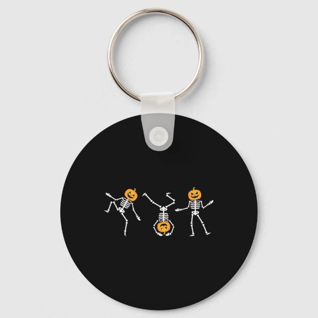 Funny Dancing Skeleton Halloween Pumpkin Skeletons Keychain (Front)