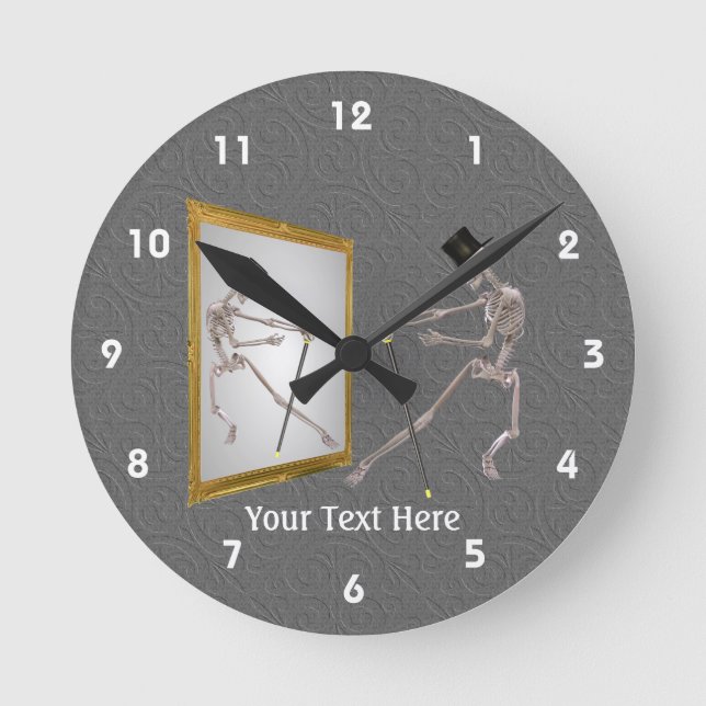 Funny Dancing Skeleton Personalized Round Clock (Front)