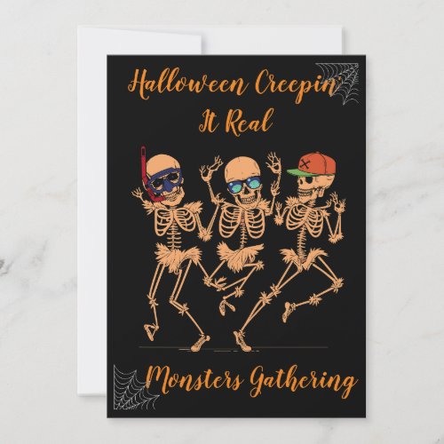 Funny Dancing skeleton spooky Halloween party dark Invitation