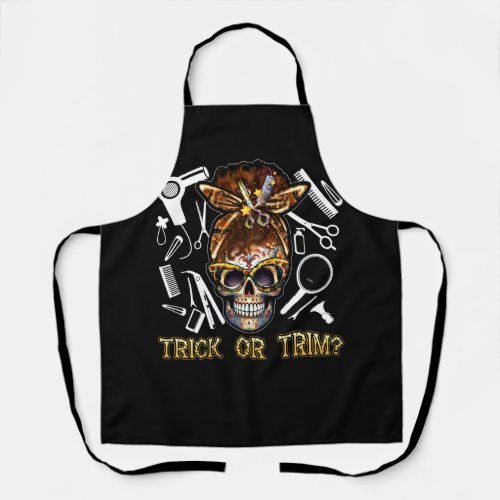 Funny Dancing Skeleton Trick Or Trim Hairstylist H Apron