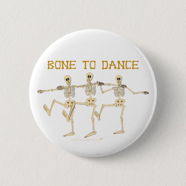 Funny Dancing Skeletons Bone To Dance Cartoon Button (Front)