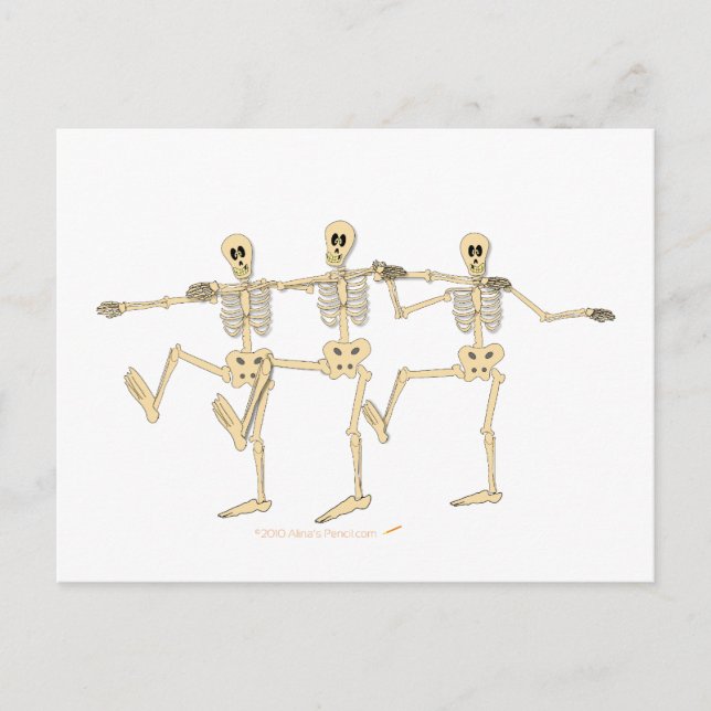 Funny Dancing Skeletons Halloween Cartoon Postcard (Front)