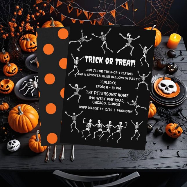 Funny Dancing Skeletons Halloween Trick or Treat Invitation (Creator Uploaded)