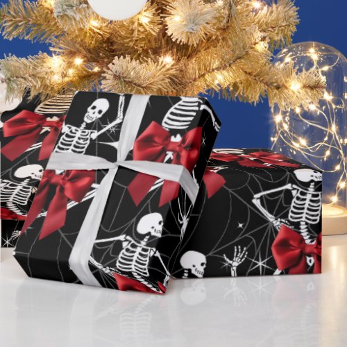 Funny Dancing Skelton and Red Bow Wrapping Paper