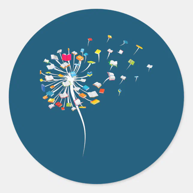 Funny Dandelion Books Gift For Reading Lover Classic Round Sticker (Front)