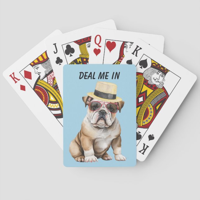 Funny Dapper Bulldog Deal Me In Poker Cards (Back)