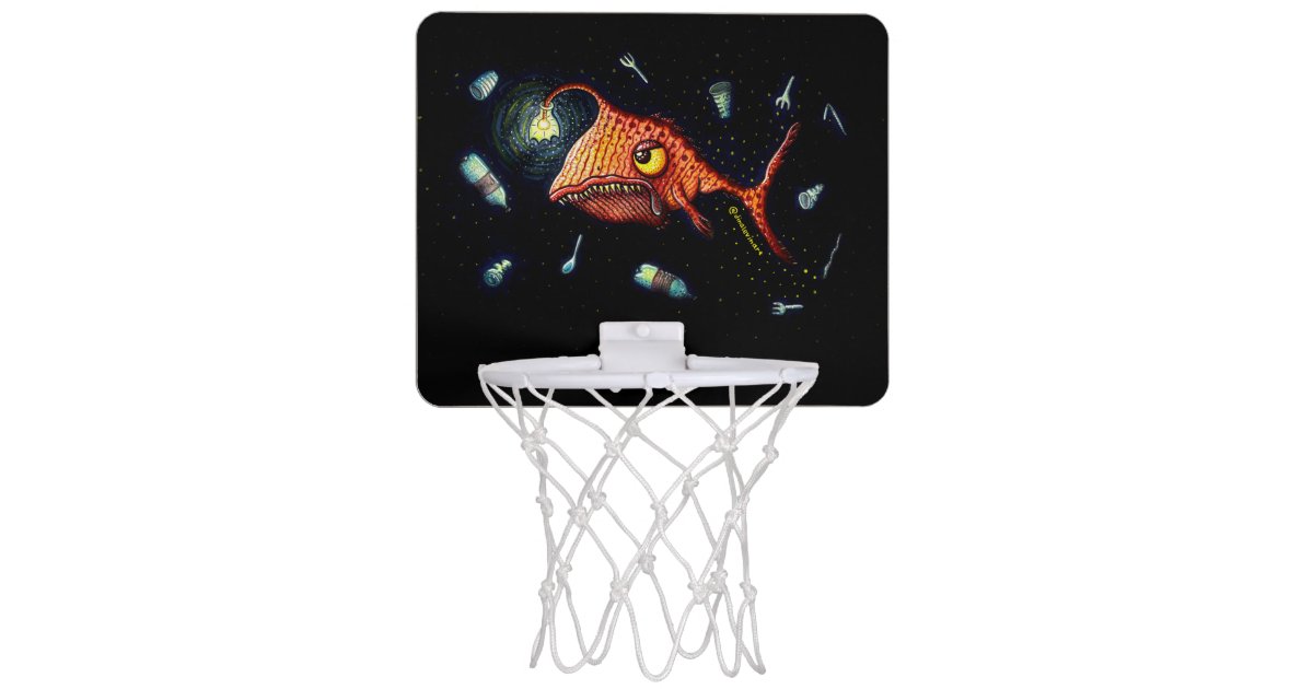 Funny Dark Anglerfish Against Plastic Pollution Mini Basketball Hoop