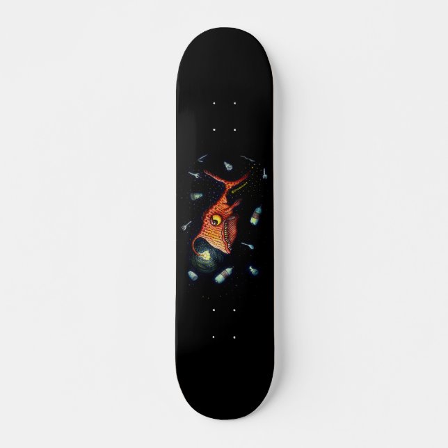 Funny Dark Anglerfish Against Plastic Pollution Skateboard (Front)
