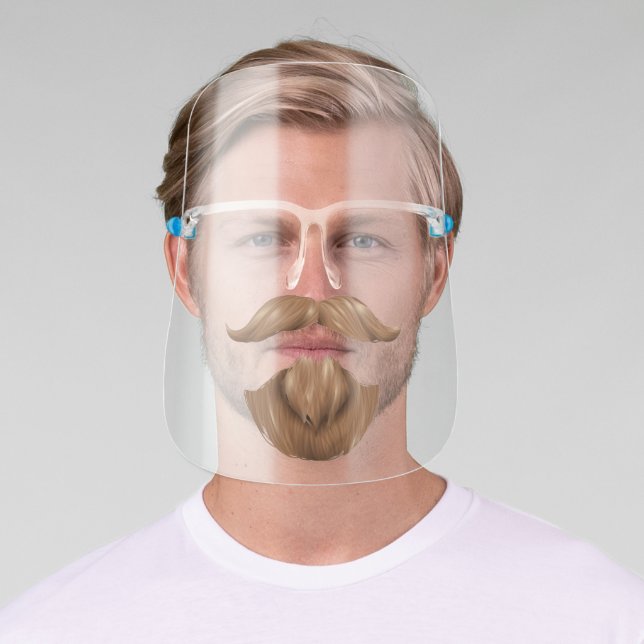 Funny Dark Blond Hipster Mustache & Goatee Face Shield (Insitu)