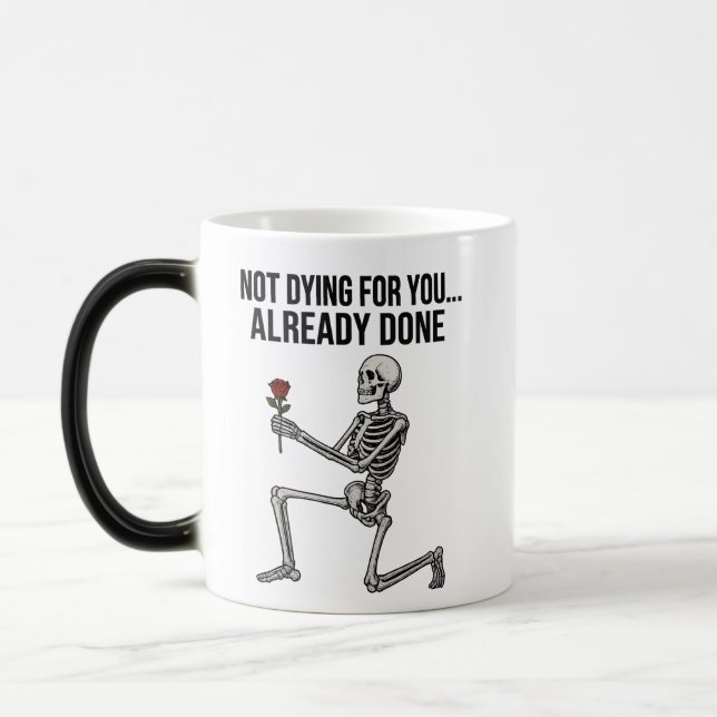 Funny Dark Humor Skeleton with Rose Mug (Left)