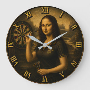 Funny Darts Mona Lisa Bullseye Game Room Gift Large Clock