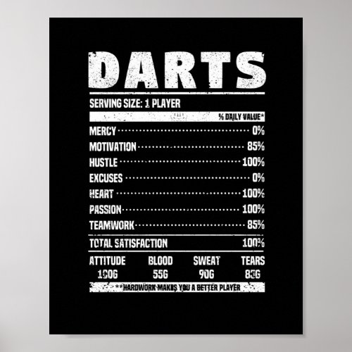 Funny darts nutrition facts darts player fan team poster