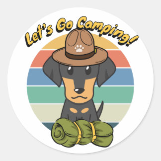 Funny daschund dog wants to go camping classic round sticker