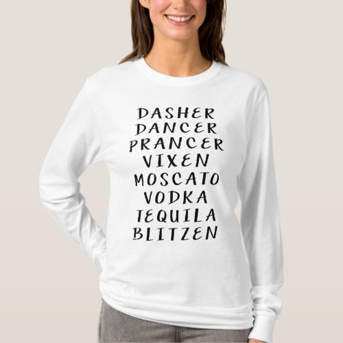 Funny Dasher Dancer Prancer Drinking Christmas T_Shirt