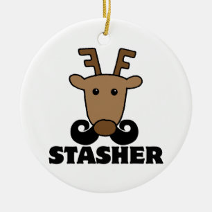 funny dasher stasher mustache reindeer ceramic ornament