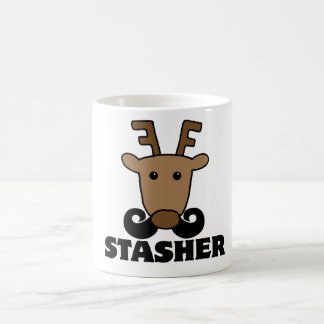 funny dasher stasher mustache reindeer coffee mug