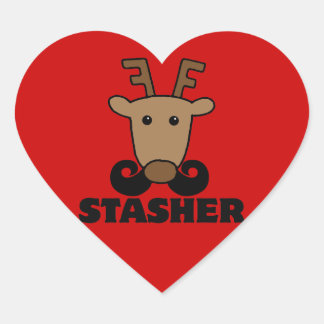 funny dasher stasher mustache reindeer heart sticker