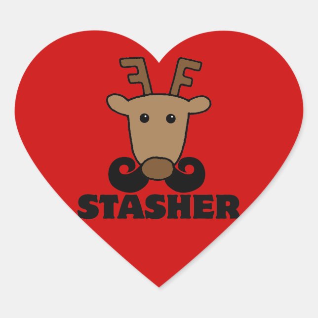 funny dasher stasher mustache reindeer heart sticker (Front)