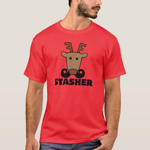funny dasher stasher mustache reindeer T_Shirt