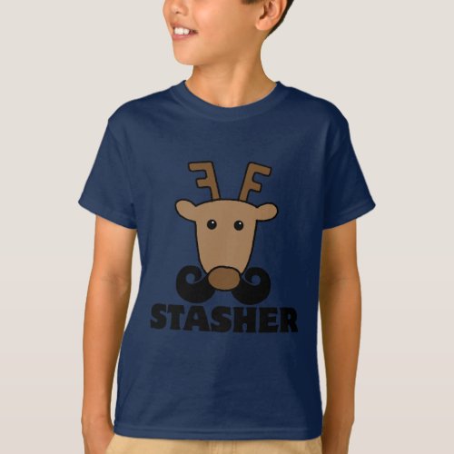 funny dasher stasher mustache reindeer T_Shirt