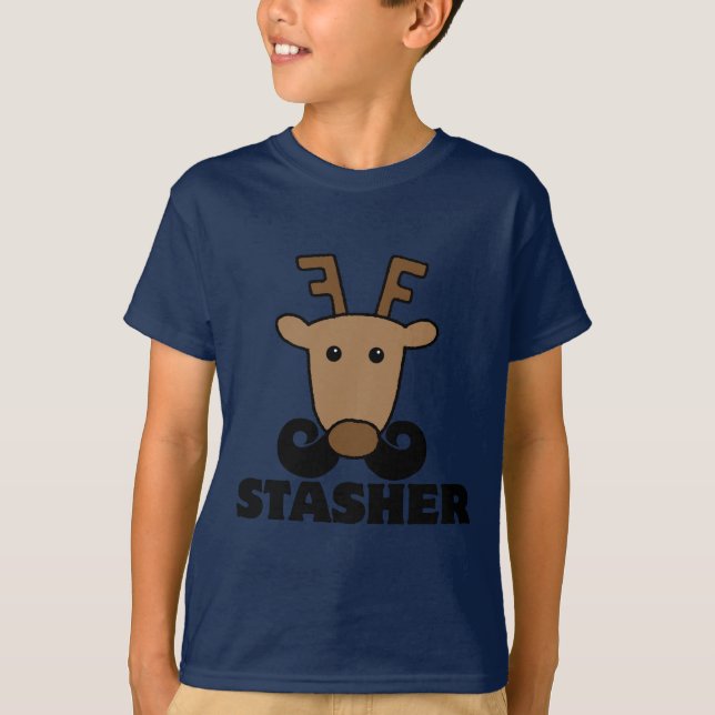 funny dasher stasher mustache reindeer T-Shirt (Front)