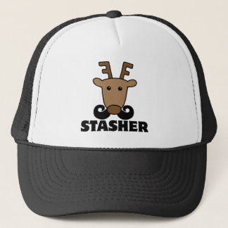 funny dasher stasher mustache reindeer trucker hat
