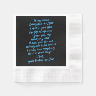 Funny Daughter in Law To My Dear Daughter In Law Napkins