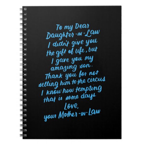 Funny Daughter in Law To My Dear Daughter In Law Notebook
