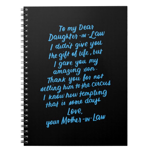 Funny Daughter in Law To My Dear Daughter In Law Notebook (Front)