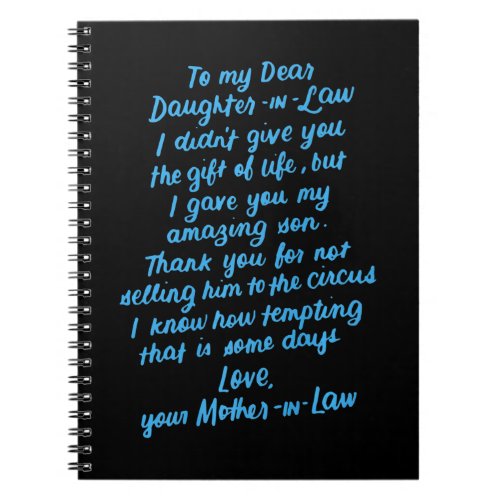 Funny Daughter in Law To My Dear Daughter In Law Notebook