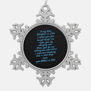 Funny Daughter in Law To My Dear Daughter In Law Snowflake Pewter Christmas Ornament