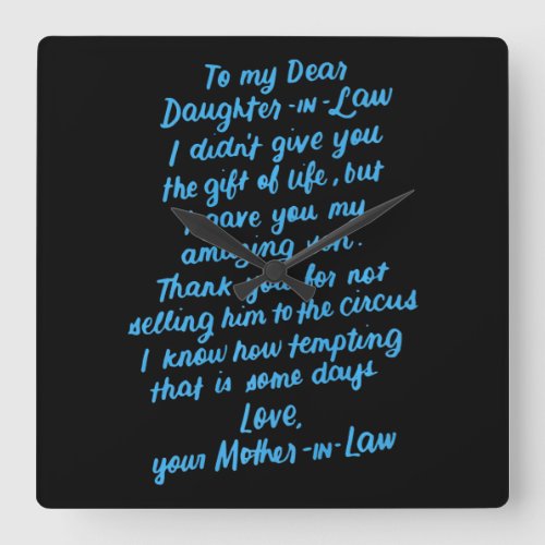 Funny Daughter in Law To My Dear Daughter In Law Square Wall Clock