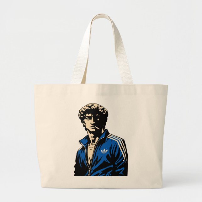 Funny David Michelangelo statue in tracksuit Large Tote Bag (Front)
