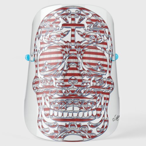 Funny Day of The Dead Skull Monogrammed Face Shield
