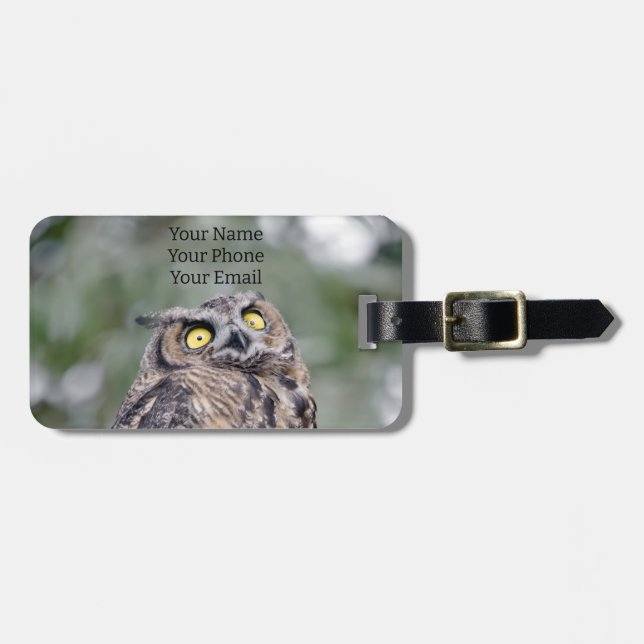 Funny Dazed Owl Luggage Tag (Front Horizontal)