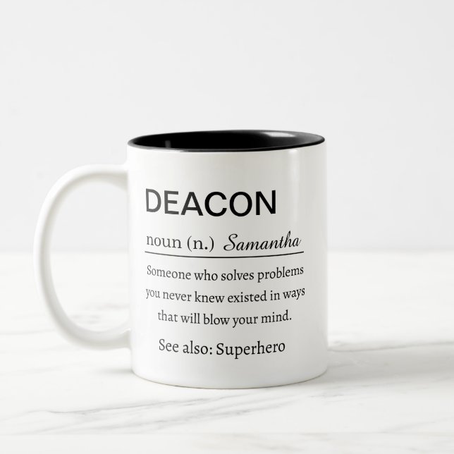 Funny Deacon Definition Personalized Two-Tone Coffee Mug (Left)
