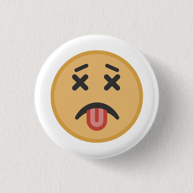 Funny Dead Hangover Tongue Emoji Cartoon Button (Front)