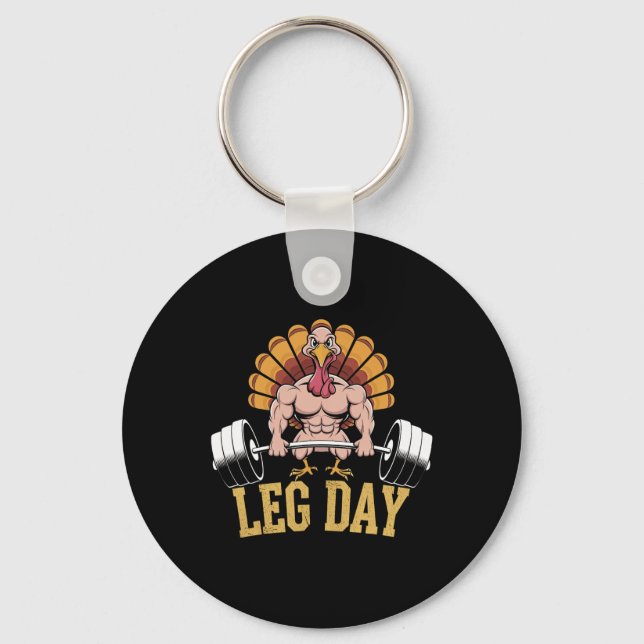 Funny Deadlifting Turkey Thanksgiving Leg Day Dead Keychain (Front)